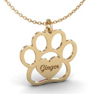 Yiwu Aceon Stainless Steel Child Best Gift Pet Paw Name Necklace Cat Dog Paw Pendant Personalized Bear Footprint Pendant