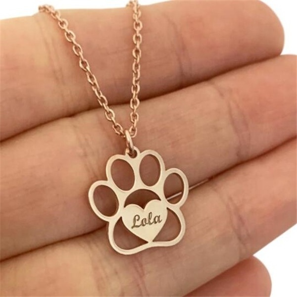 Yiwu Aceon Stainless Steel Child Best Gift Pet Paw Name Necklace Cat Dog Paw Pendant Personalized Bear Footprint Pendant