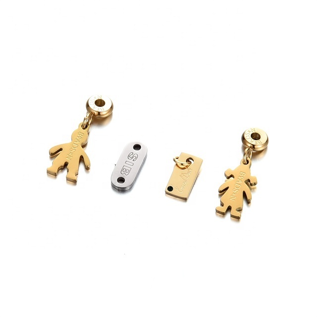 Yiwu Aceon Stainless Steel Domed Spacer Hook Custom Stamped Logo Dangle Little Girl Boy Brand Name Jewelry Making Mini Charm