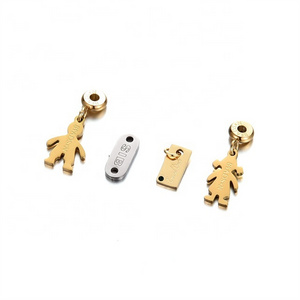 Yiwu Aceon Stainless Steel Domed Spacer Hook Custom Stamped Logo Dangle Little Girl Boy Brand Name Jewelry Making Mini Charm