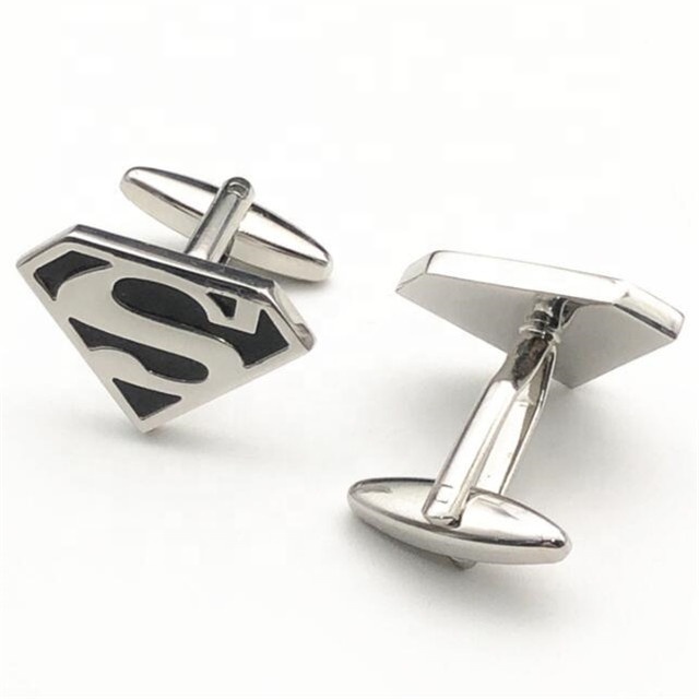 Yiwu Aceon Stainless Steel Unique Shape Logo Cut Out Triangle Famous Brand Dad Gift Embossed Black Enamel Hero Dad Cuff link