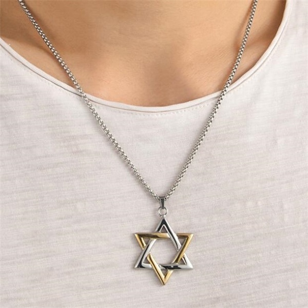 Yiwu Aceon Stainless Steel Religious Jewelry Double Tone Gold Silver Casting Jewish Star Of David Pendant