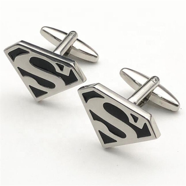 Yiwu Aceon Stainless Steel Unique Shape Logo Cut Out Triangle Famous Brand Dad Gift Embossed Black Enamel Hero Dad Cuff link