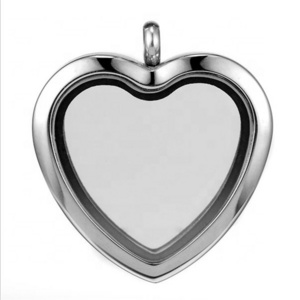 Yiwu Aceon DIY stainless steel memory glass floating heart locket pendant with clear glass locket