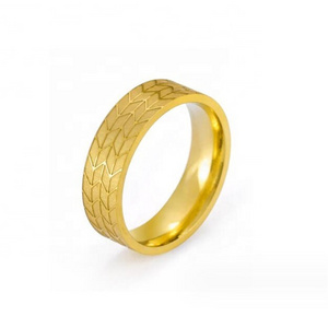 Yiwu Aceon Stainless Steel Comfortable Band Shinny Polished Custom Embossed Etch Engrave Tyre Texture Ring