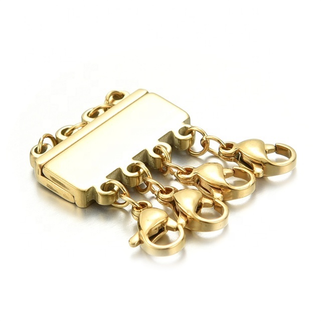 Yiwu Aceon Jewelry Stainless Steel Custom Logo Blank DIY Multi Layer Chain Connector 4 Rows Lobster Clasp Magnet Clasp