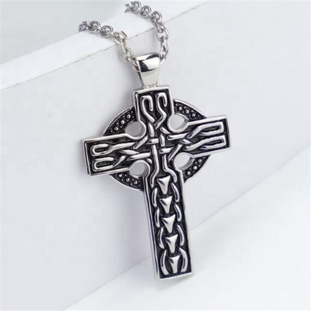 Yiwu Aceon Stainless Steel Casting Black Oil Tone Dot Texture Circle Around Cross Men's Punk Celtic Cross Pendant