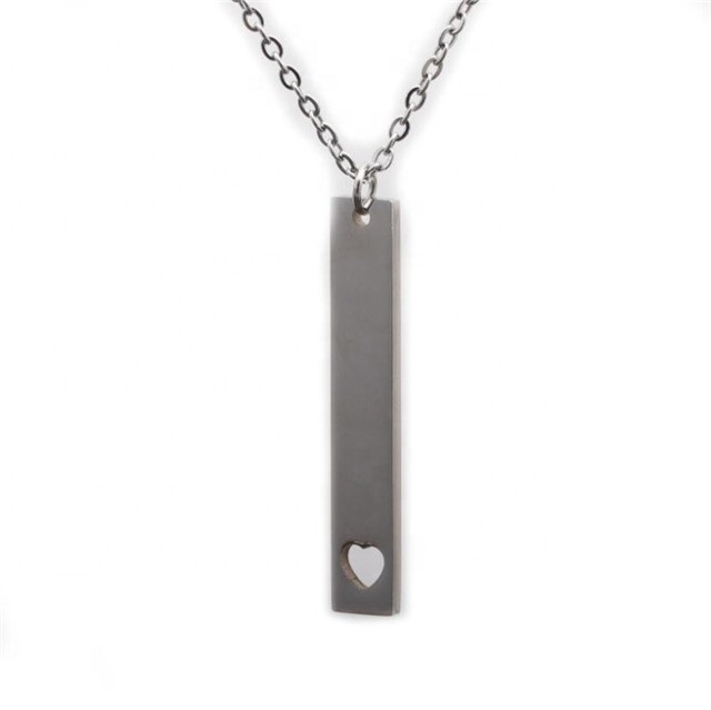 Yiwu Aceon Stainless Steel Blank Stamping Personalized Jewelry Gift Cut Out Hollow Heart Narrow Vertical Bar Pendant