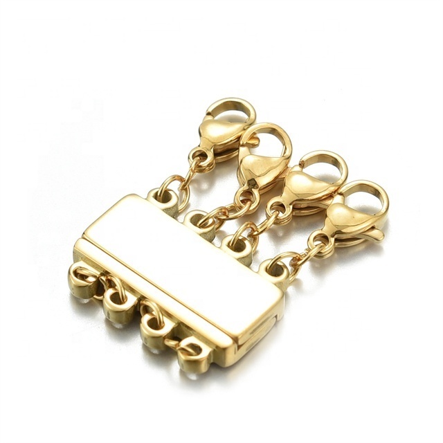 Yiwu Aceon Jewelry Stainless Steel Custom Logo Blank DIY Multi Layer Chain Connector 4 Rows Lobster Clasp Magnet Clasp