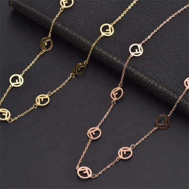 Yiwu Aceon Velle Stainless Steel Fashion Show Long Sweater Dress Decoration Multi Logo Charm Link Initial F Coin Necklace