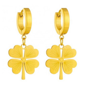 Yiwu Aceon Stainless Steel Flat Hinge Ring Small Hoop Dangle Custom Charm Lucky Clover Gold Pendant Hoop Earring