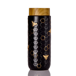 Acera Liven Honey Bee Travel Mug Gold 16 oz Crafted with Beautiful Minimalist Designs Pure Taste Modern Style