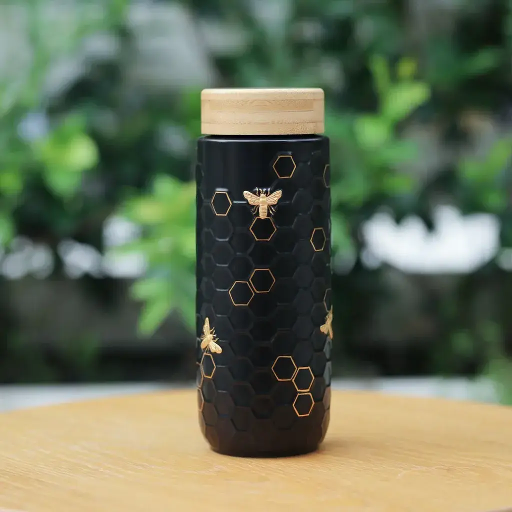 Acera Liven Honey Bee Travel Mug Gold 16 oz Crafted with Beautiful Minimalist Designs Pure Taste Modern Style