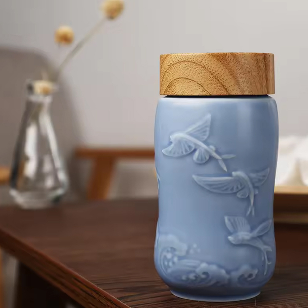 Acera Liven Joy of Fish Travel Mug ( Single Wall ) Crafted with Beautiful Minimalist Designs Hand Painted