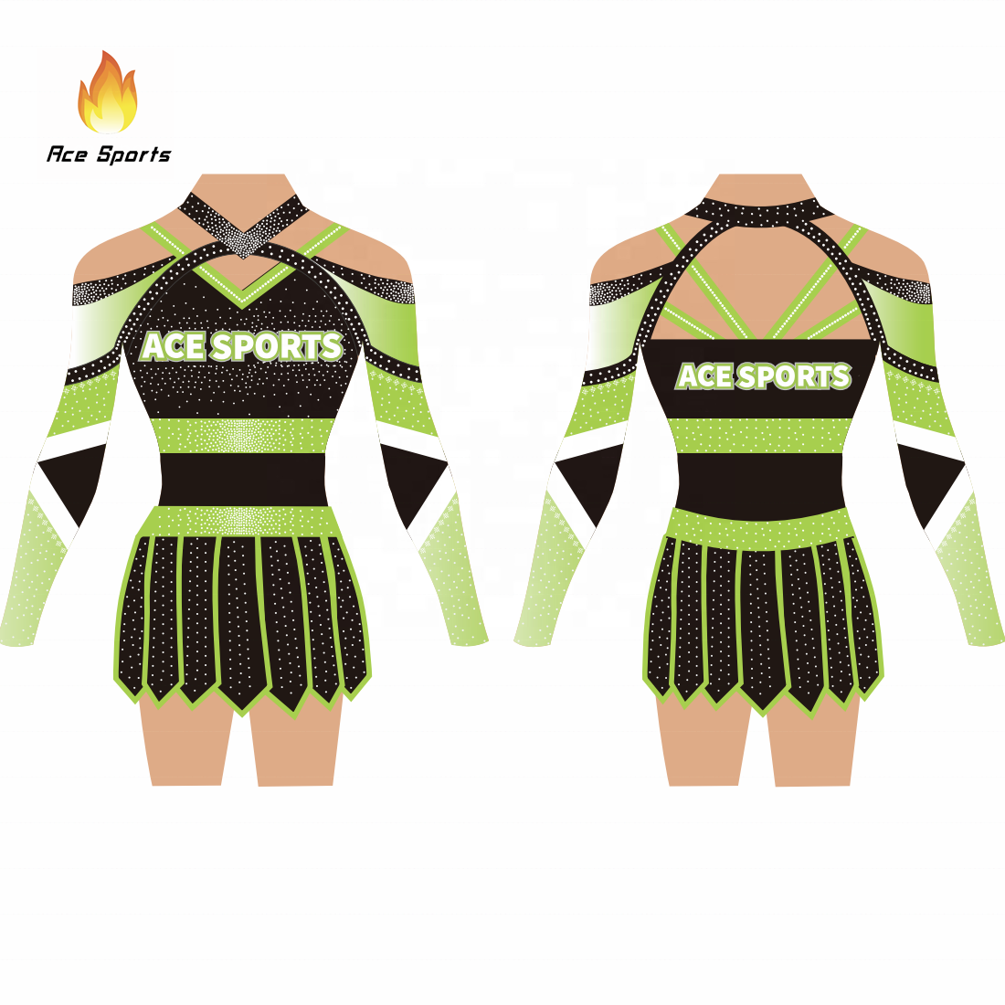 Ace Sports Neon color yellow Neon Green Dance warmups crop top youth cheer outfits girls cheer sets purple cheer leader uniform