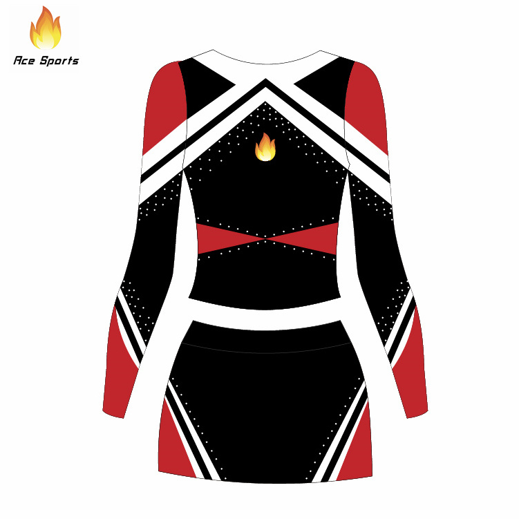 Ace Sports Custom American Competition Black And Red Long Sleeve Cheer Uniforms Youth Cheerleading Uniforms