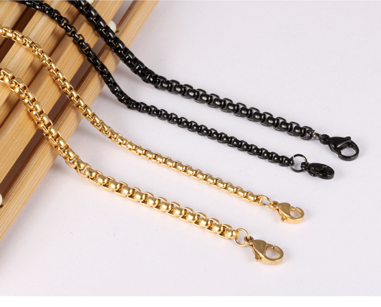 Classic Men Necklace Chains 1.5mm Width Square Rolo Chain Stainless Steel Round Box Chain For Men Women