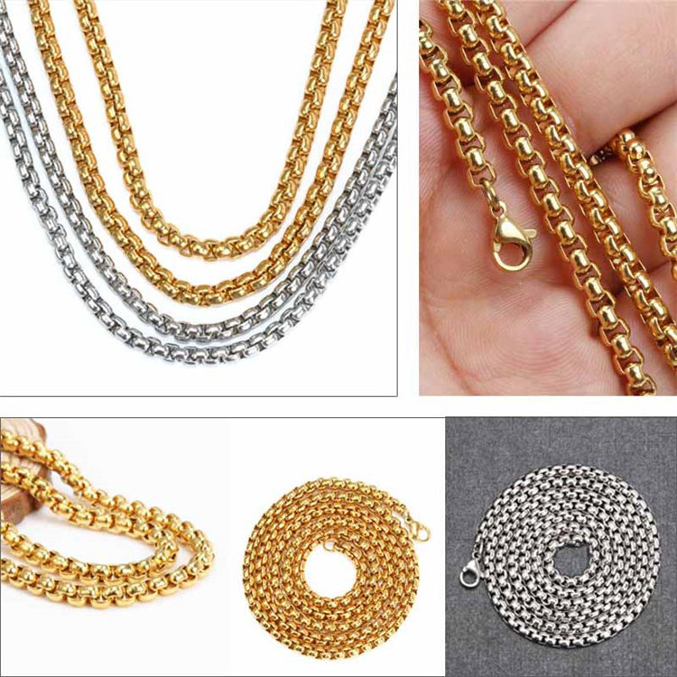 Classic Men Necklace Chains 1.5mm Width Square Rolo Chain Stainless Steel Round Box Chain For Men Women