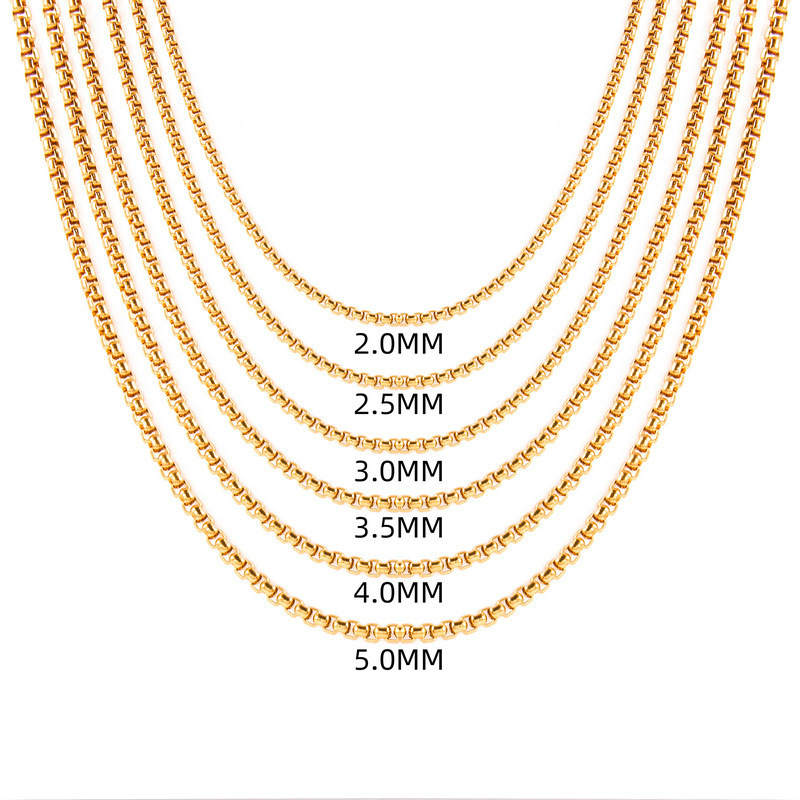 Classic Men Necklace Chains 1.5mm Width Square Rolo Chain Stainless Steel Round Box Chain For Men Women