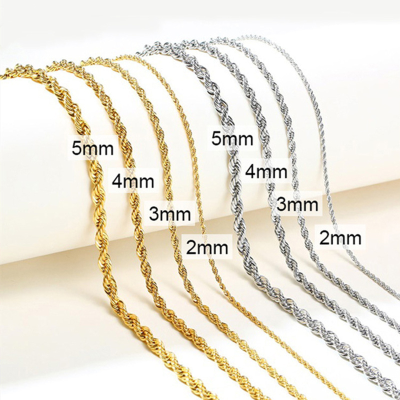 Wholesale Custom 2mm 3mm 4mm 5mm Stainless Steel Plated Gold Rope Chain