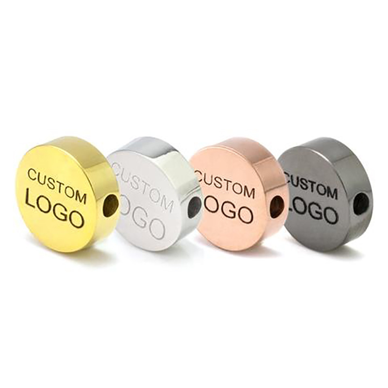 Stainless Steel Custom Metal Logo Bead Engraved Brand Name Disc Spacer Beads For Jewelry Making