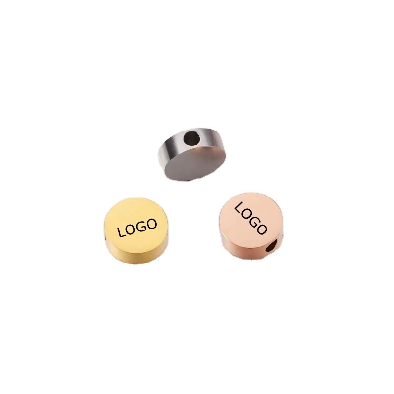 Stainless Steel Custom Metal Logo Bead Engraved Brand Name Disc Spacer Beads For Jewelry Making