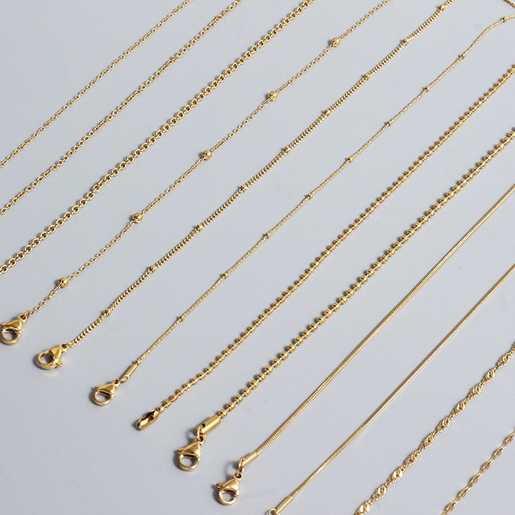 Non Tarnish No Fade collier Women Ins Stainless Steel Chain Pvd Gold Plated Bead Chain Necklace Gold Plated Snake Chain