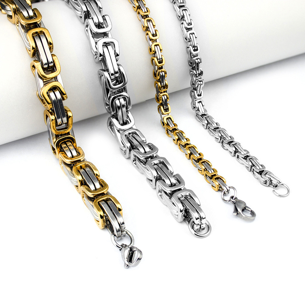 8MM Men's Punk Domineering Thick Chain Stainless Steel Byzantine Necklace Bracelet Fashion Exaggerated Mens Jewelry