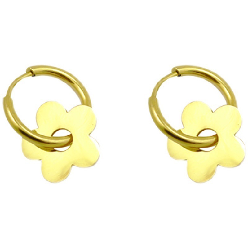 Hot Sale Non Tarnish Vintage Stainless Steel Jewelry Hoops 18K Gold Plated Round daisy Flower Earrings For Women