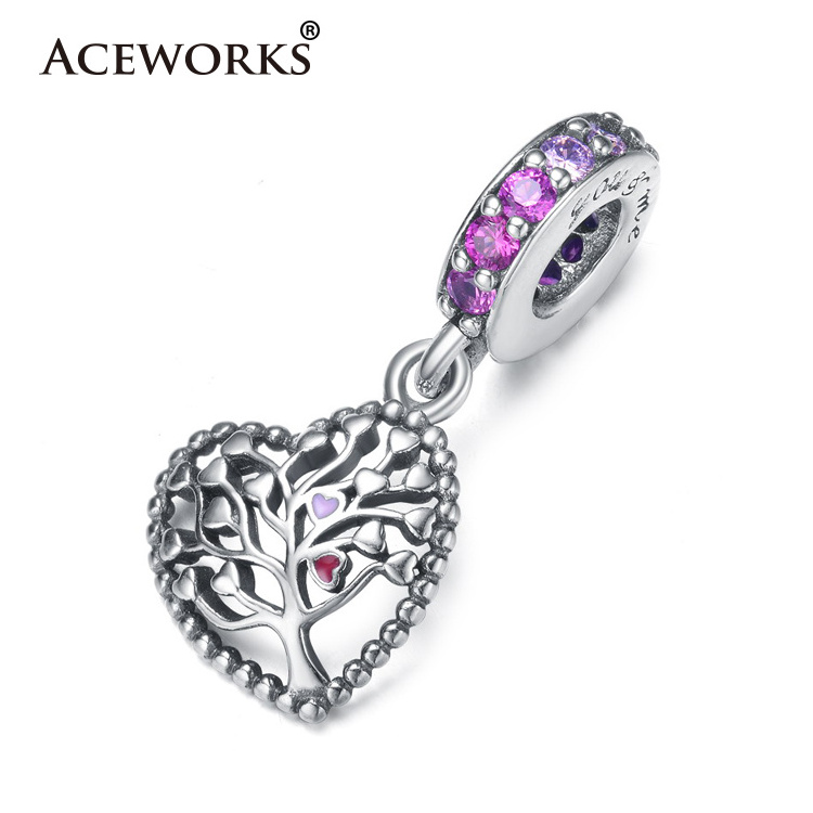 ACEWORKS 925 Sterling Silver European Enamel Heart Beads