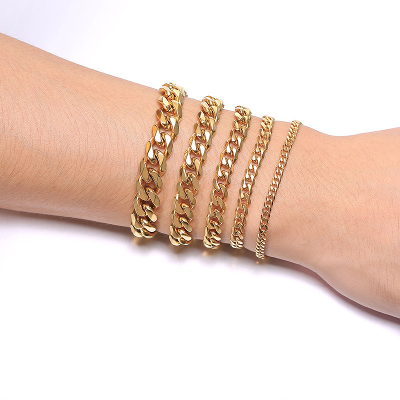 3MM 5mm NK Chain Hip Hop Jewelry High Quality 18K Gold Plated Stainless Steel Cuban Link Chain Bracelet