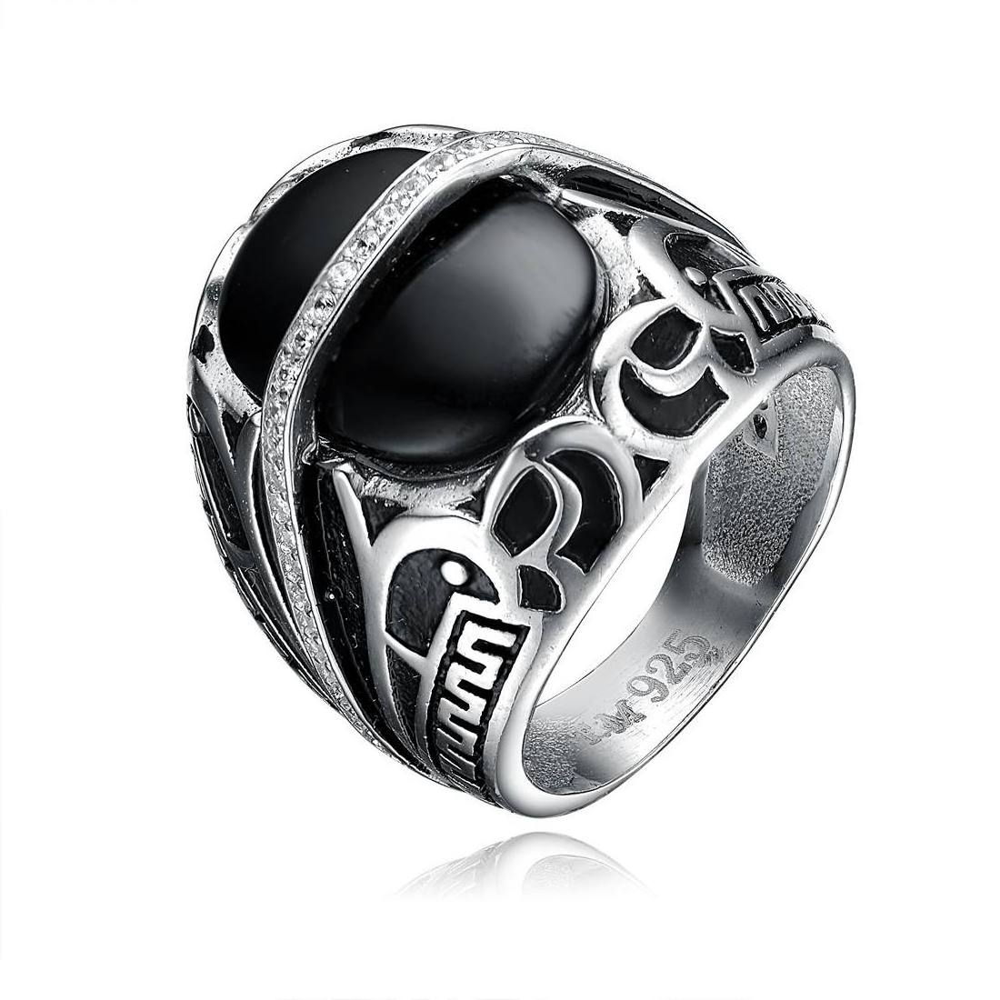 Men's Ottoman Jewelry Designs 925 Sterling Silver Rings Big Agate Stone Ring For Men