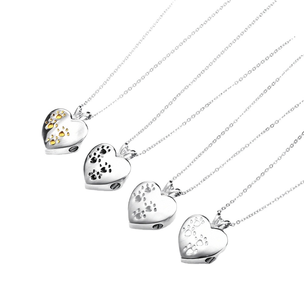 Pet Ash Memorial Stainless Steel Pet Paw Pet Cremation Jewelry  Memorial Ashes Keepsake Urn Necklace