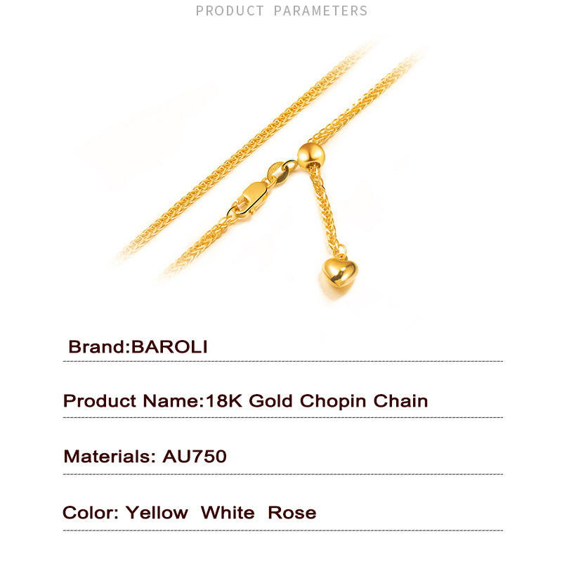 BAROLI Wholesale adjustable custom jewelry 18k solid gold chopin chain  necklace for women girls