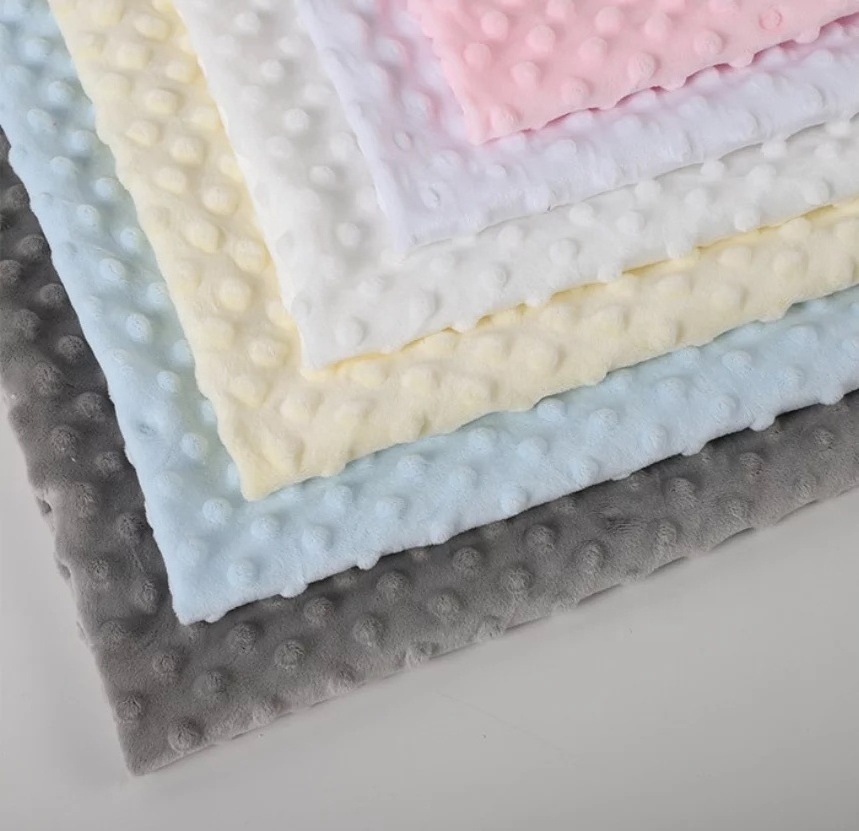 ShaoXing Plain Polyester Embossed Minky Dot Fabric Solid Cuddle Plush Fabric For Baby Blanket