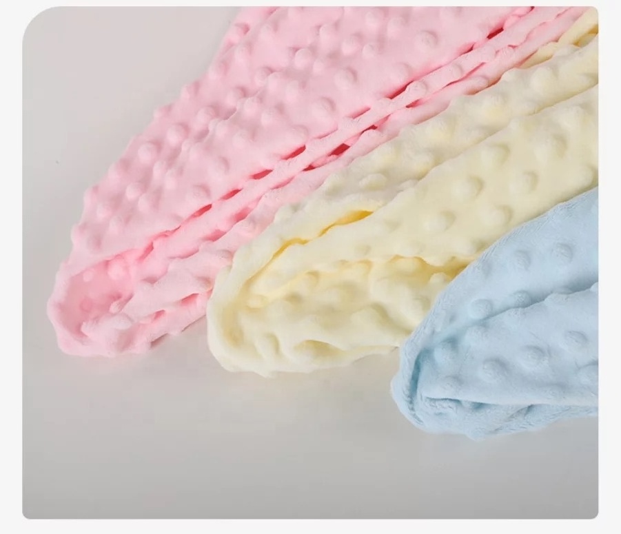 ShaoXing Plain Polyester Embossed Minky Dot Fabric Solid Cuddle Plush Fabric For Baby Blanket