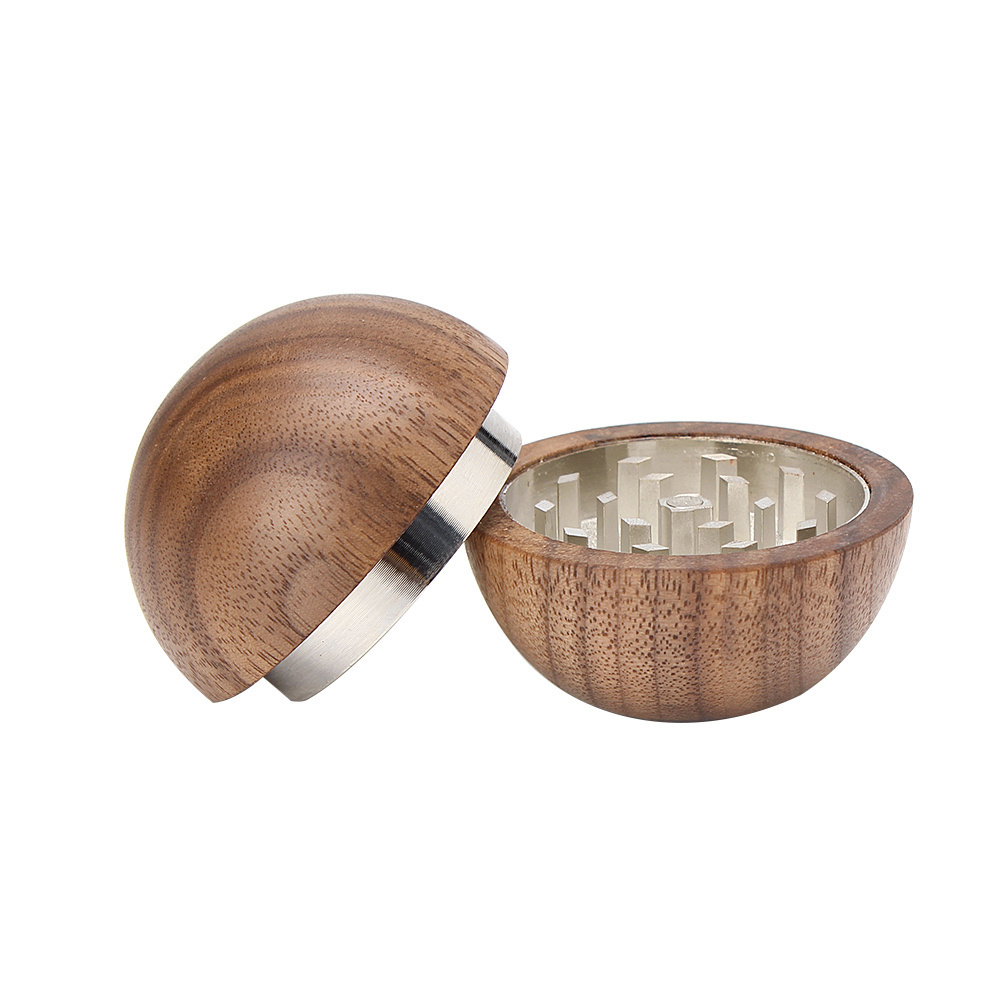 Round 2 Layers Sphericity Wood Tobacco Grinder Black Walnut Ball Wooden Herb Grinder