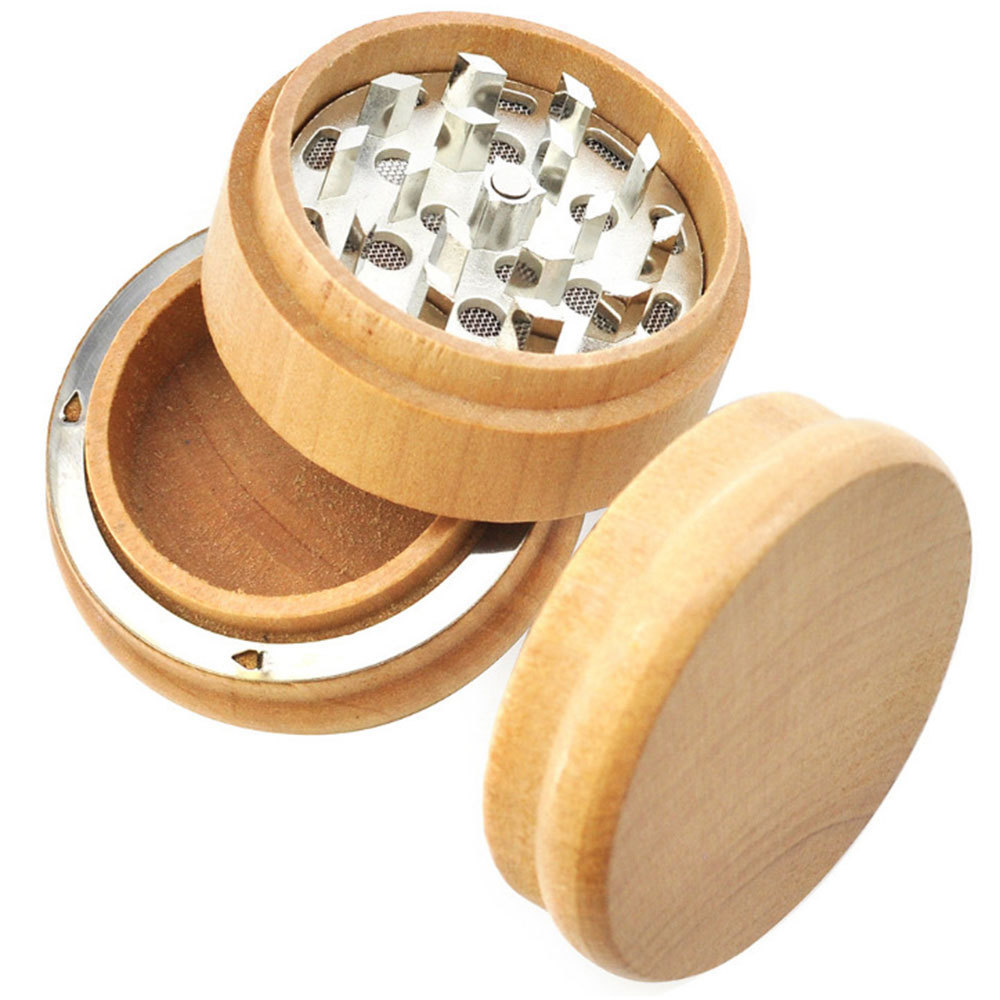 Laser Logo Herb Grinder Wood Large Size 3 Layers 60mm Wooden Tobacco Grinder