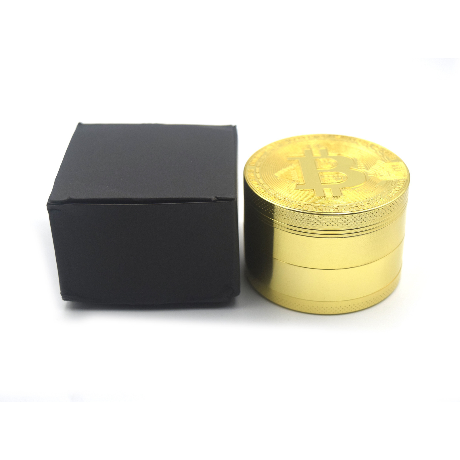 Wholesale BTC Coin Pattern Metal Tobacco Grinder Aluminum Alloy Dry Herb Spice 63mm Gold Grinder