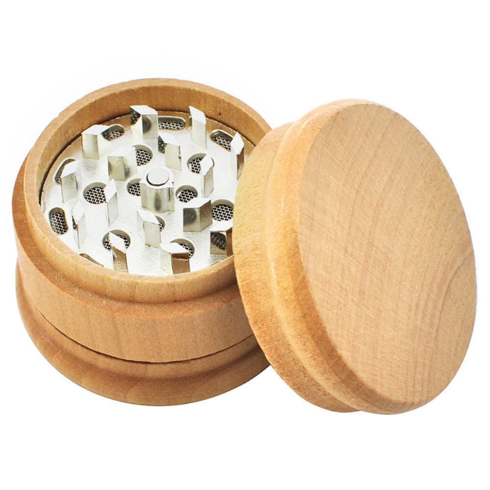 Laser Logo Herb Grinder Wood Large Size 3 Layers 60mm Wooden Tobacco Grinder