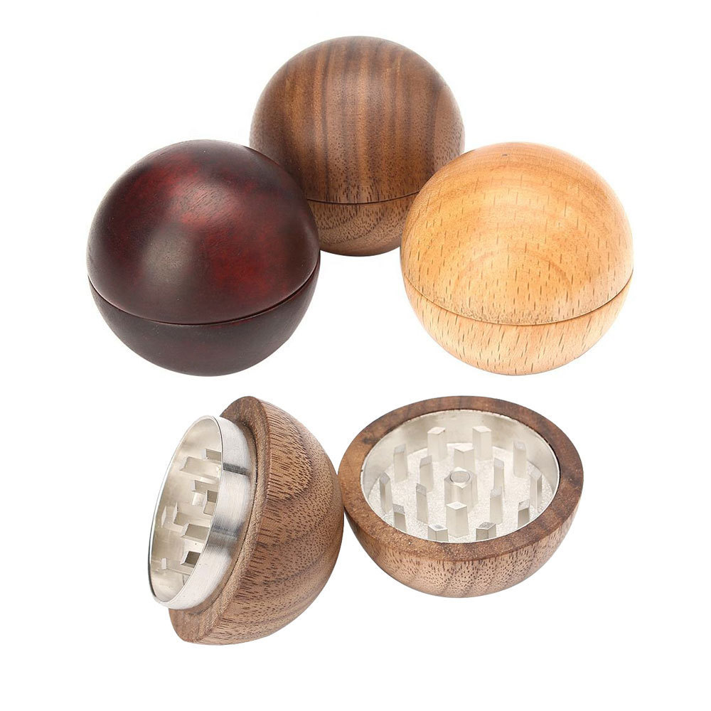 Round 2 Layers Sphericity Wood Tobacco Grinder Black Walnut Ball Wooden Herb Grinder