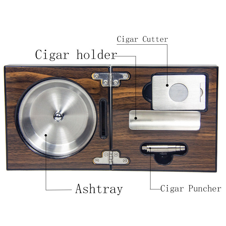 Custom Logo Cigar Puncher Multifunctional Cigar Box With Cigar Ashtray Cutter Holder