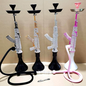 Large Size Pink Diamond Gold Ak47 Hookah Gun Shape Shisha Shesha Sisha Smoking Set Ak47 Hookah