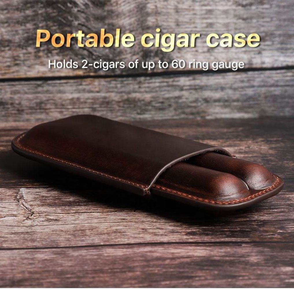 Portable Premium Cigar Case Genuine Leather Cigar Humidor 2 Cigar Holder