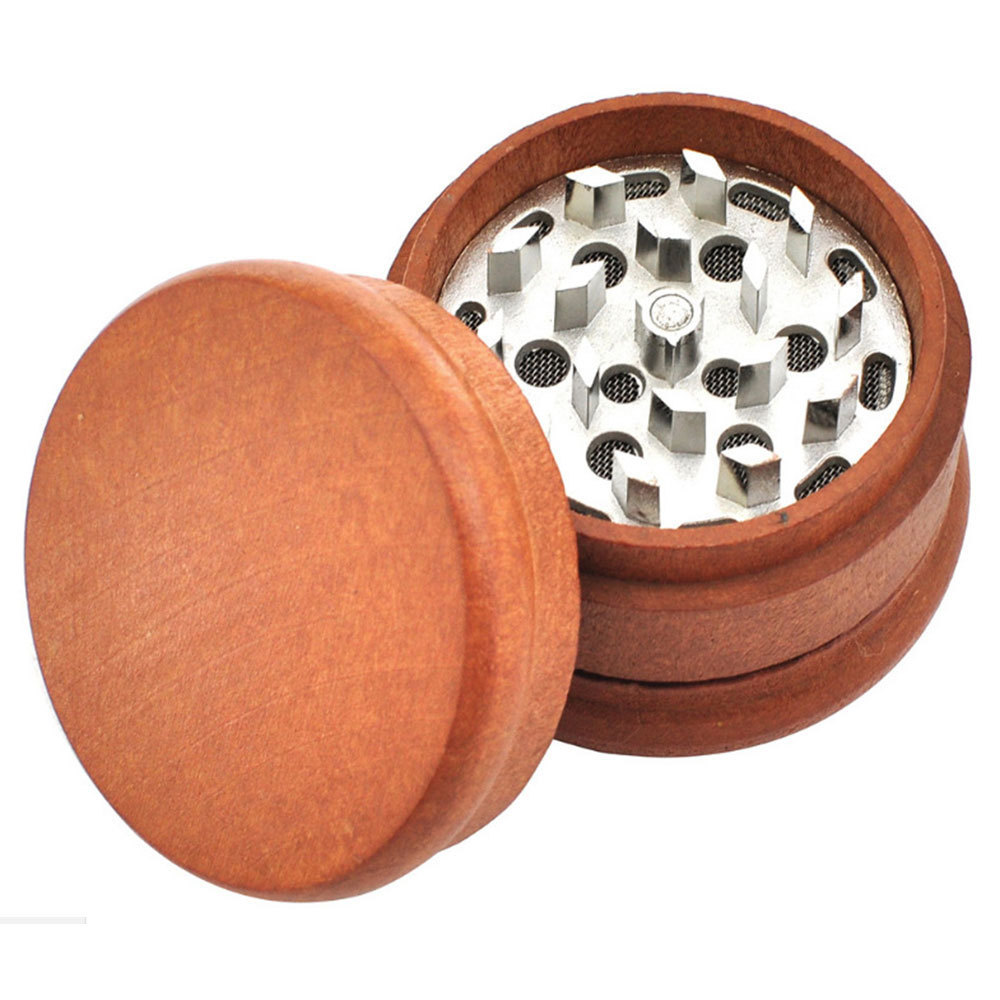 Laser Logo Herb Grinder Wood Large Size 3 Layers 60mm Wooden Tobacco Grinder