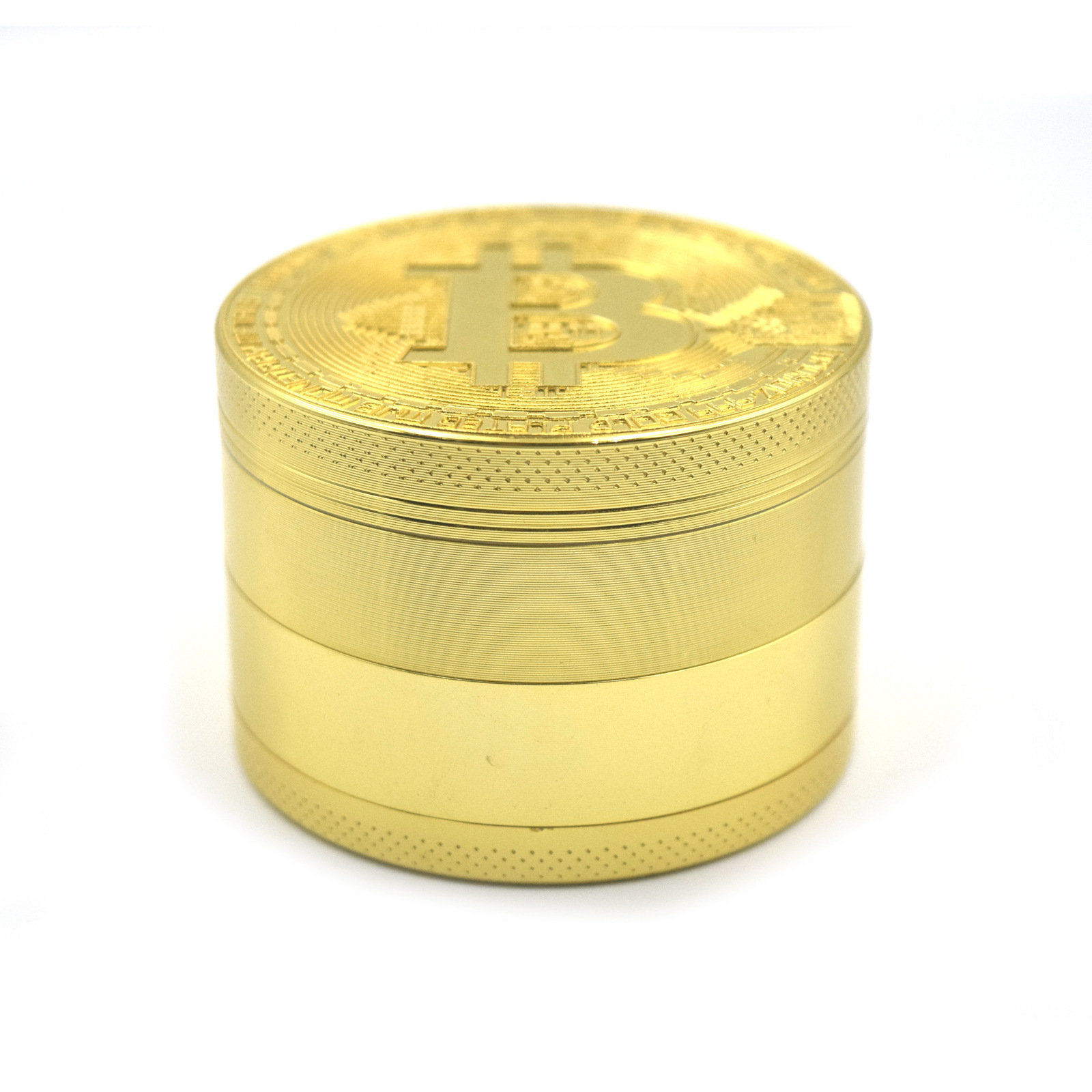 Wholesale BTC Coin Pattern Metal Tobacco Grinder Aluminum Alloy Dry Herb Spice 63mm Gold Grinder