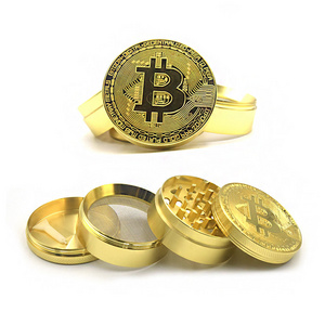 Wholesale BTC Coin Pattern Metal Tobacco Grinder Aluminum Alloy Dry Herb Spice 63mm Gold Grinder