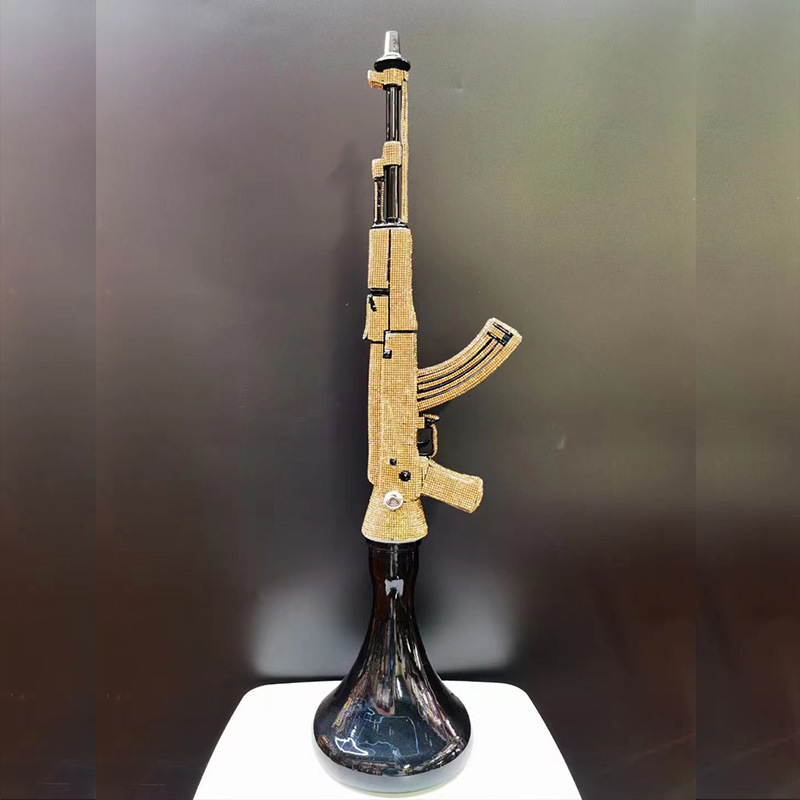 Large Size Pink Diamond Gold Ak47 Hookah Gun Shape Shisha Shesha Sisha Smoking Set Ak47 Hookah