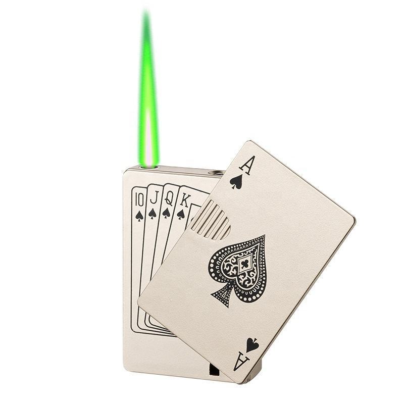 Green Flame Ace Card Poker Lighter Metal Windproof Cigarette Lighter Playing Card Lighters