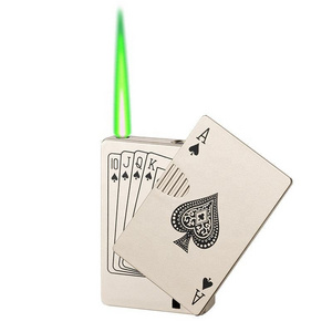 Green Flame Ace Card Poker Lighter Metal Windproof Cigarette Lighter Playing Card Lighters